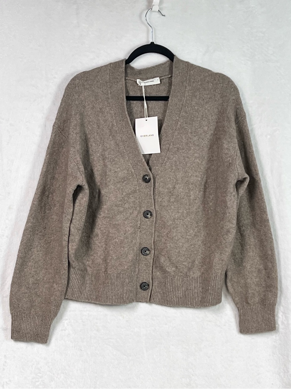 Everlane Heather Taupe The Cocoon Cardigan Plush Cotton Wool Alpaca Blend M NWT - Picture 8 of 16